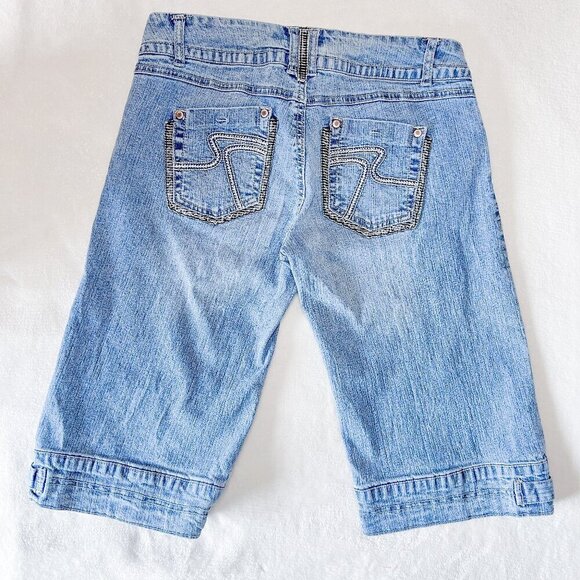 Rewind Bermuda Denim Shorts | Medium Blue Wash | Distressed | Size 5 | Y2K - Picture 2 of 15